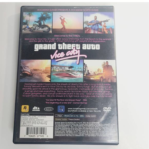Grand Theft Auto Vice City PlayStation 2 PS2 Video Game 2002 TESTED NO BOOKLET - Picture 2 of 6